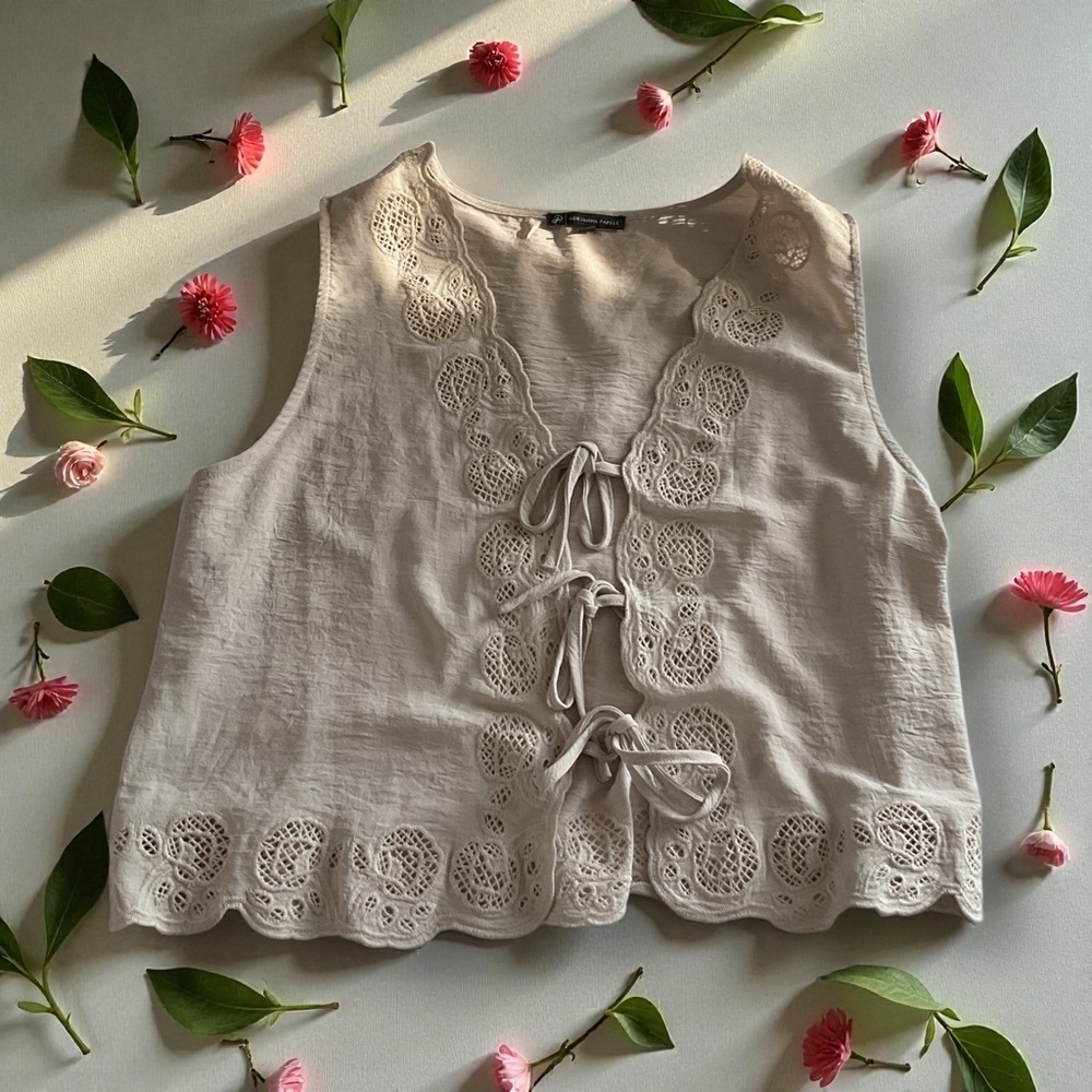 Adrianna Papell Cream Lace Detail Blouse